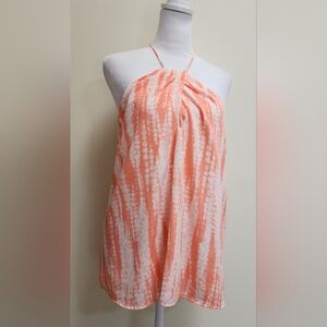 Salmon and White Sleeveless Criss-cross Double Layer Blouse Women's Size L